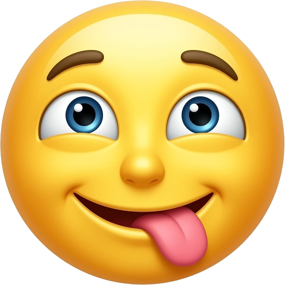 Que sea el EMOJI COMUN normal con unos ojos achinados y mirando hacia arriba y con la lengua afuera emoji