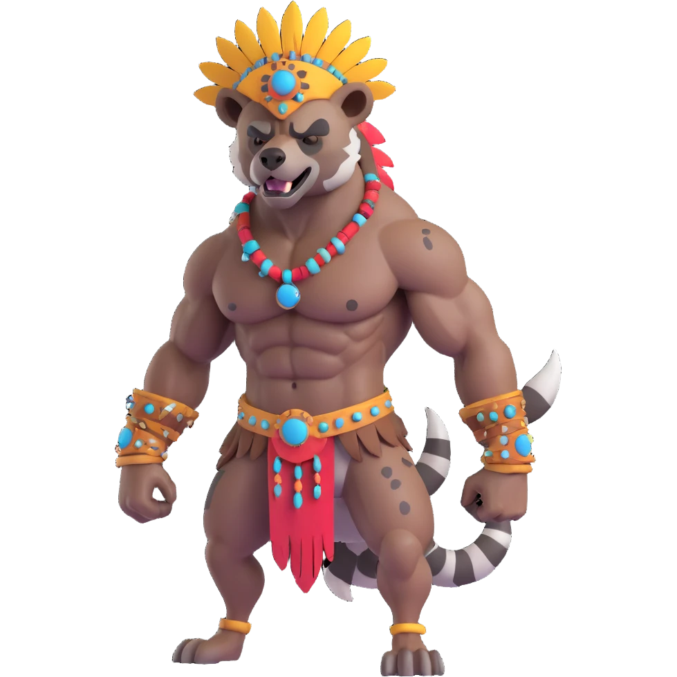 A native strong buff hyena with war bonnet flexing posing full body  emoji