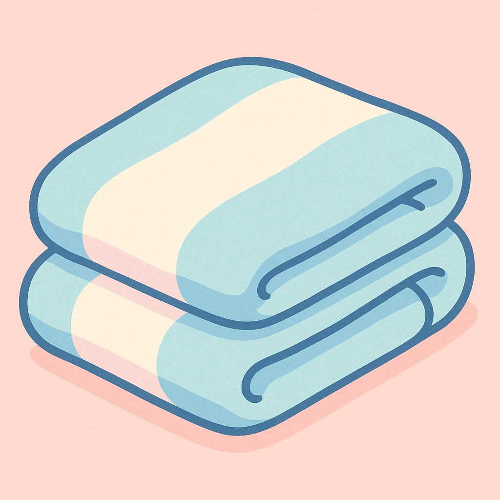 a soft pastel blue and white blanket, folded tidily, gentle and cute vibe, pastel illustration style emoji