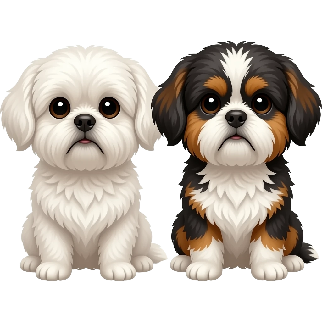 Cute two Shih Tzu  one white one tricolor black brown white emoji