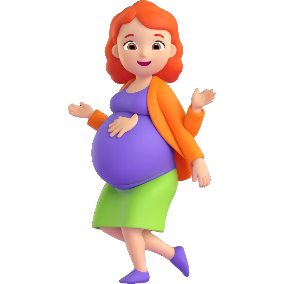 pregnant child, expressive, vibrant, emoji-like, bright colors, joyful expression emoji
