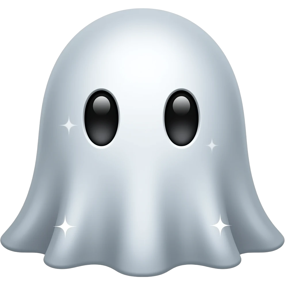 Kawaii solid silver with sparkles ghost black eyes emoji