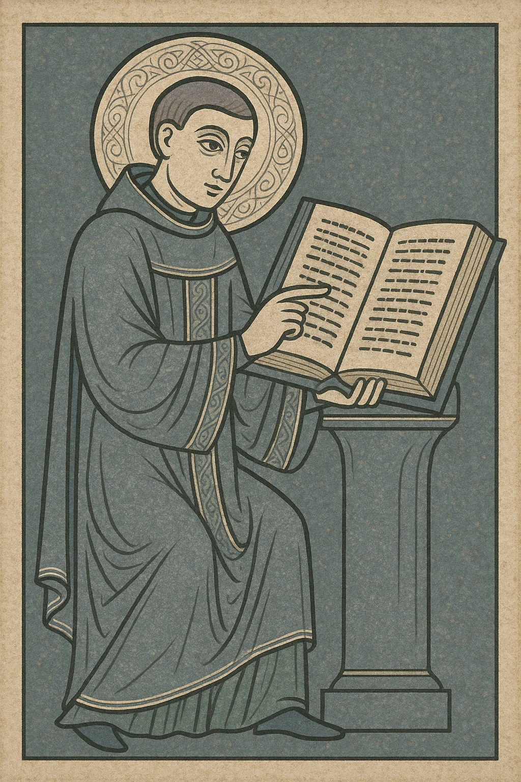 medieval priest, reading from a large book, historical style emoji