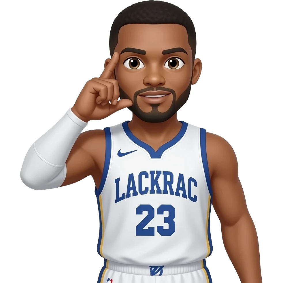 Make the mans skin light brown and a basketball player with his first and second fingers held up to his right ear and his thumb held on his lips like a phone emoji