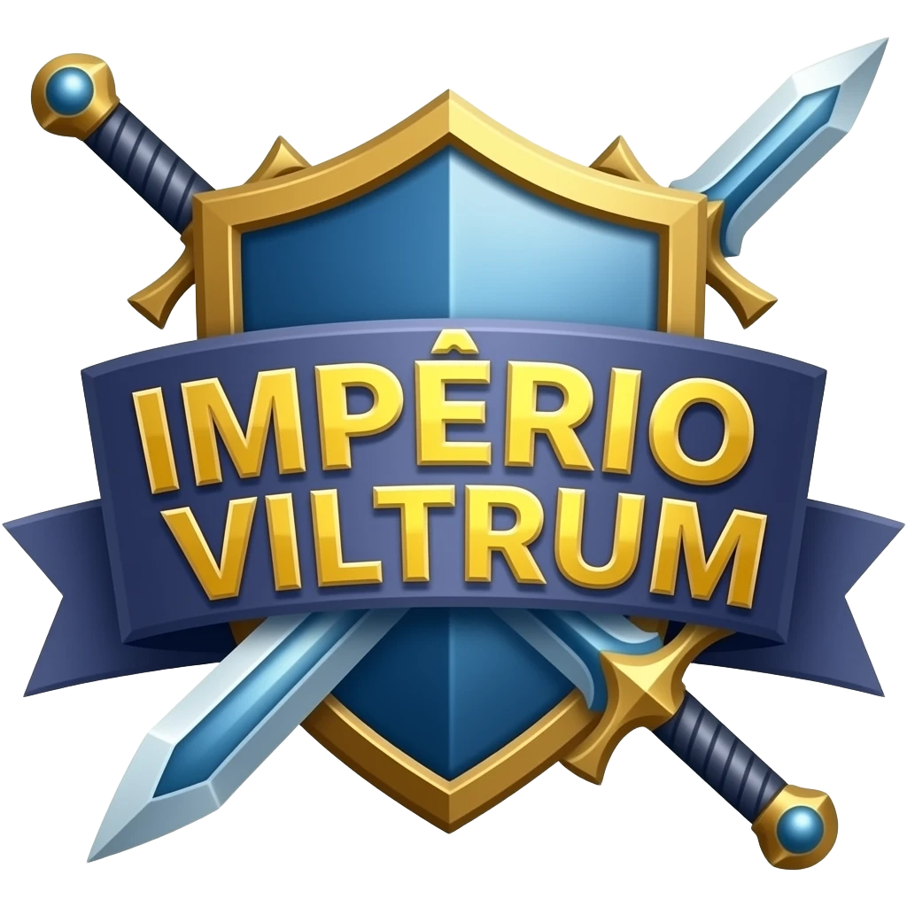 logo para guilda de rpg escrito IMPÉRIO VILTRUM com espadas de magia emoji