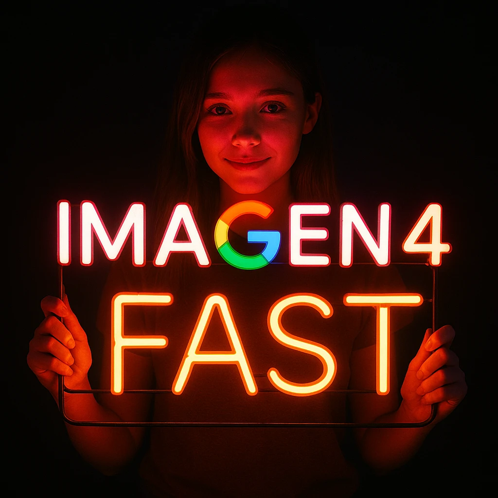 make a girl holding this sign, but sign in made of neon, also add fast below the sign emoji