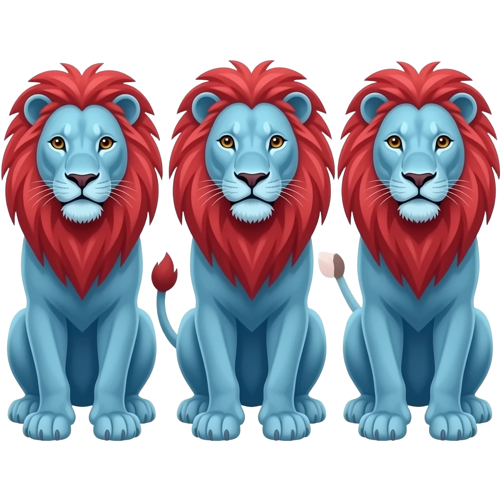 Tiga singa merah biru emoji