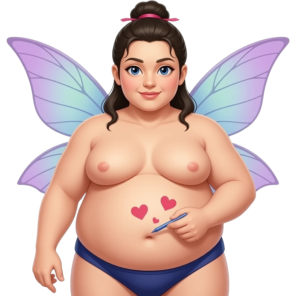 A fairy sumo warrior,with big bloated belly,draws love hearts on her bellybutton. emoji