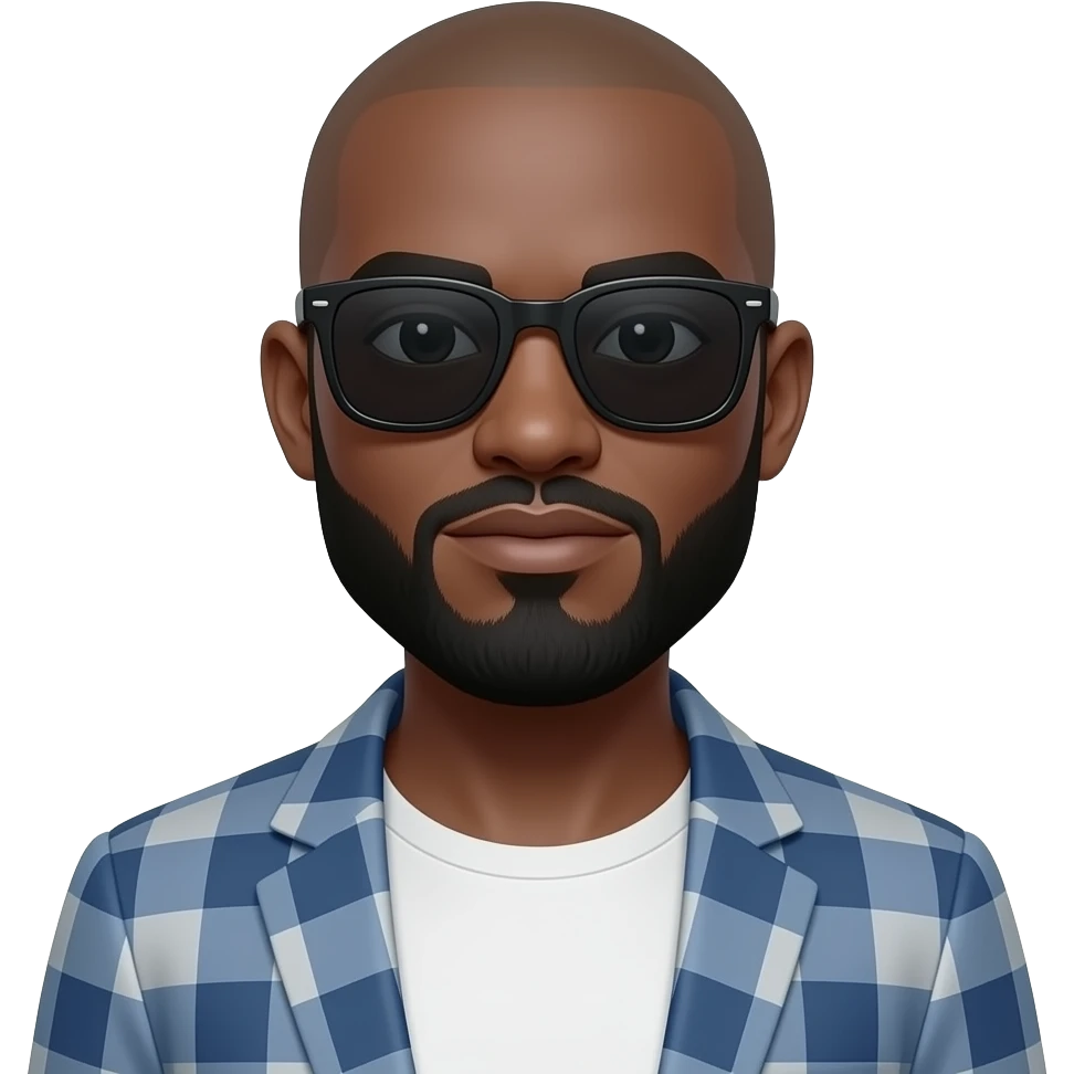 A bald black and a beard in shades whole body head to toe emoji