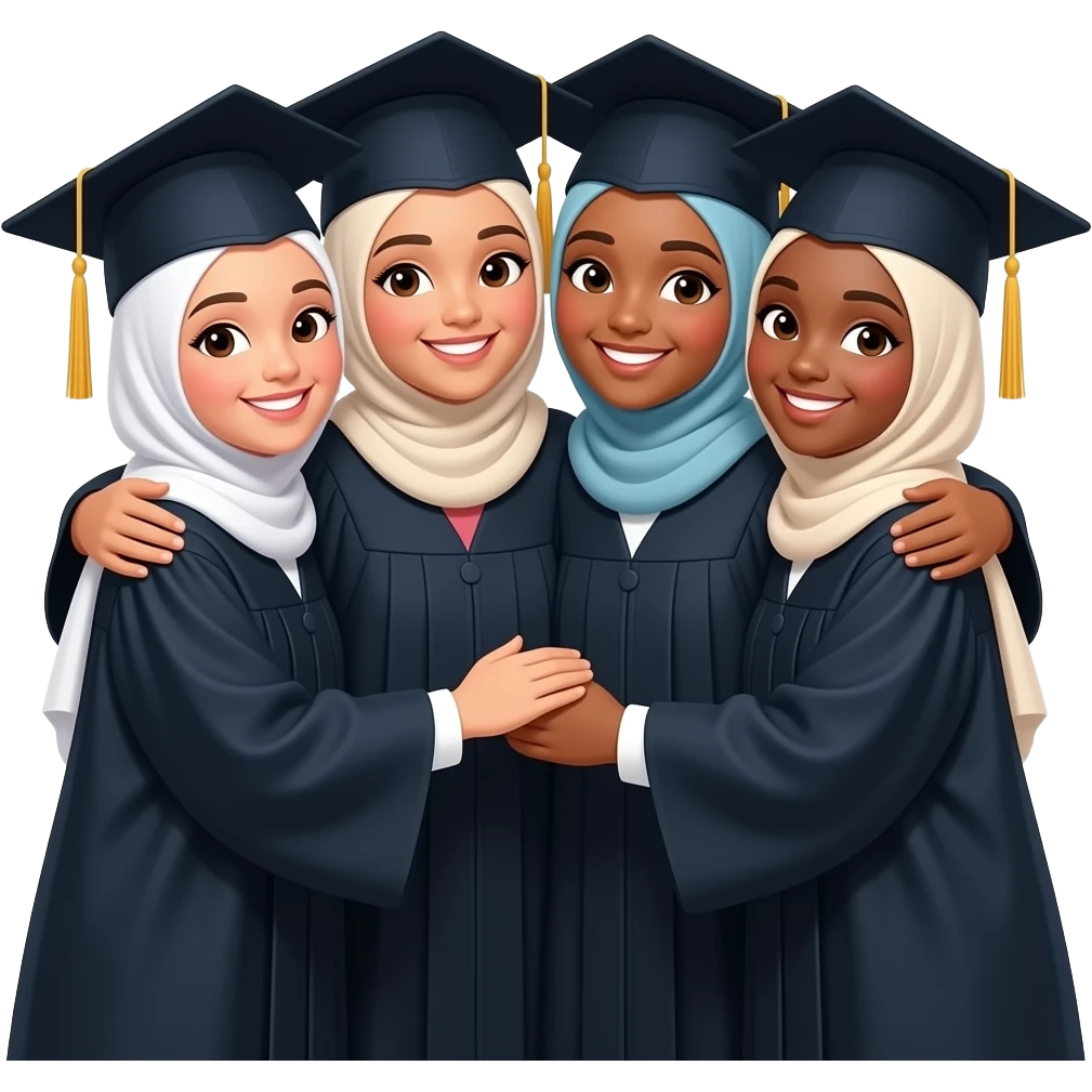 4 graduates light skinned besties hugging in hijab emoji