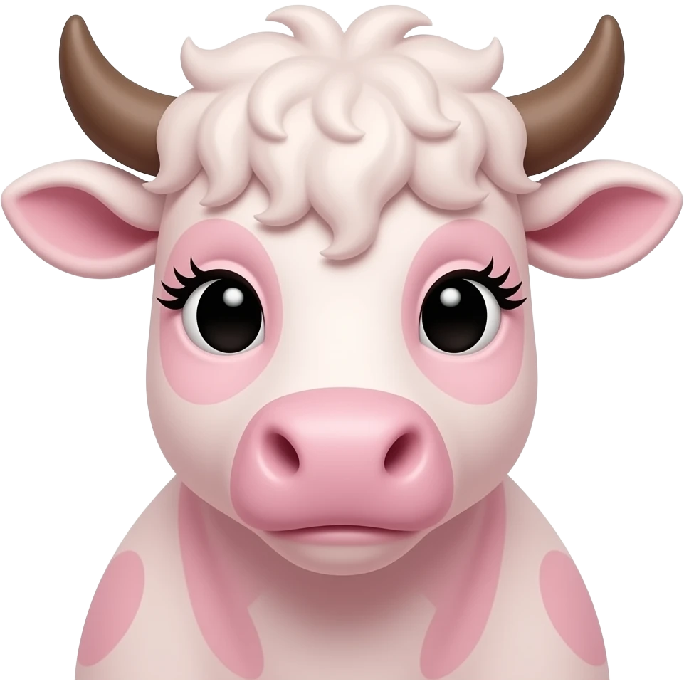 highly detilsed cotton-pink cow with curly bangs pink eylashes emoji