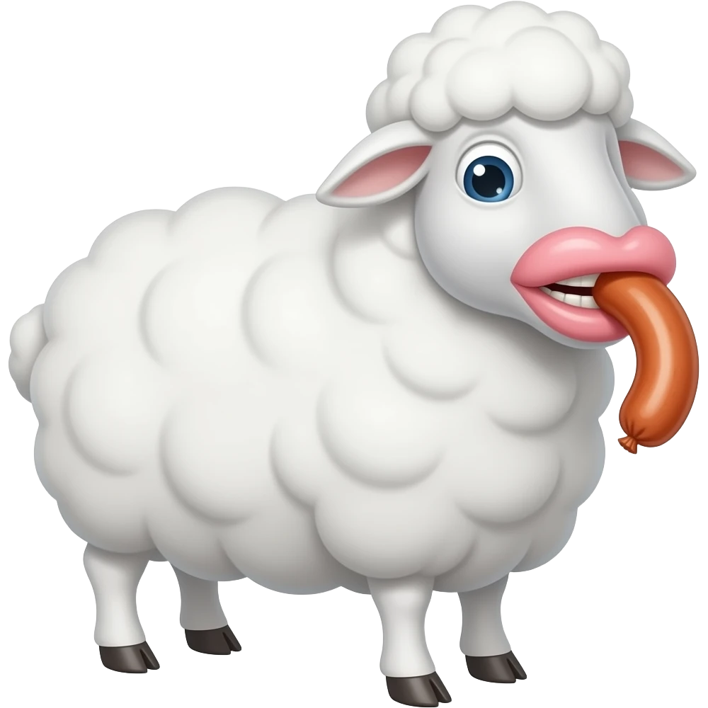 White Sheep with big swollen comfy botox filler lips sucking on tip of long sausage hard with no teeth emoji