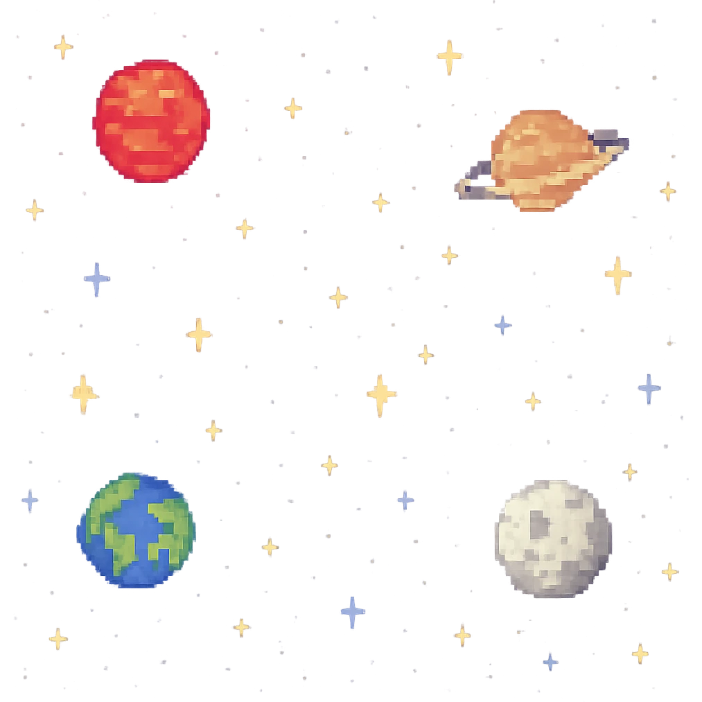 Add a space background with stars and planets, keep the pixel art style look. emoji