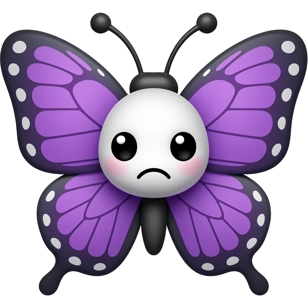 Милая озорная мордочка бабочки с фиолетовыми крыльями, смущается emoji