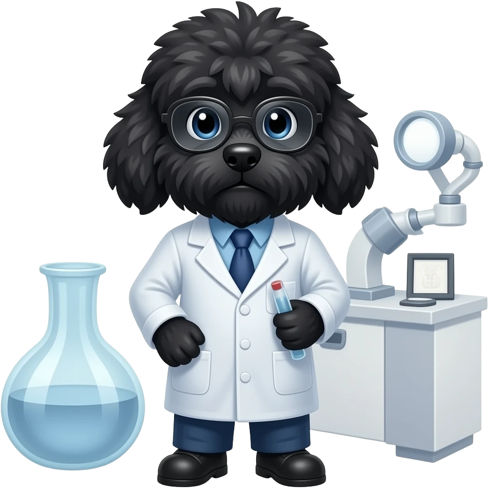 black fluffy dog scientist emoji