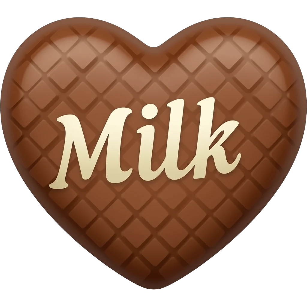 3D realistic icon of a gourmet heart-shaped milk chocolate in iOS emoji style, 7d4d2c color, on transparent background. emoji