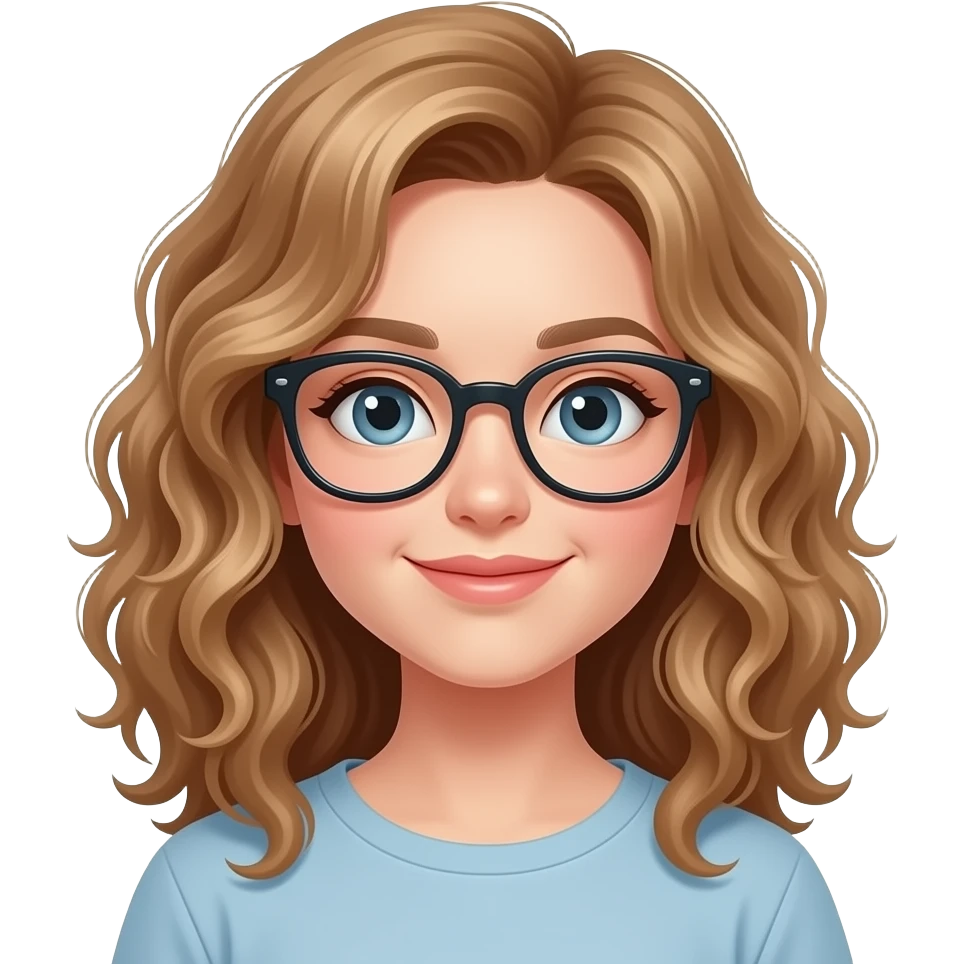 Chica cabello rizado cabello cafe claro lentes emoji