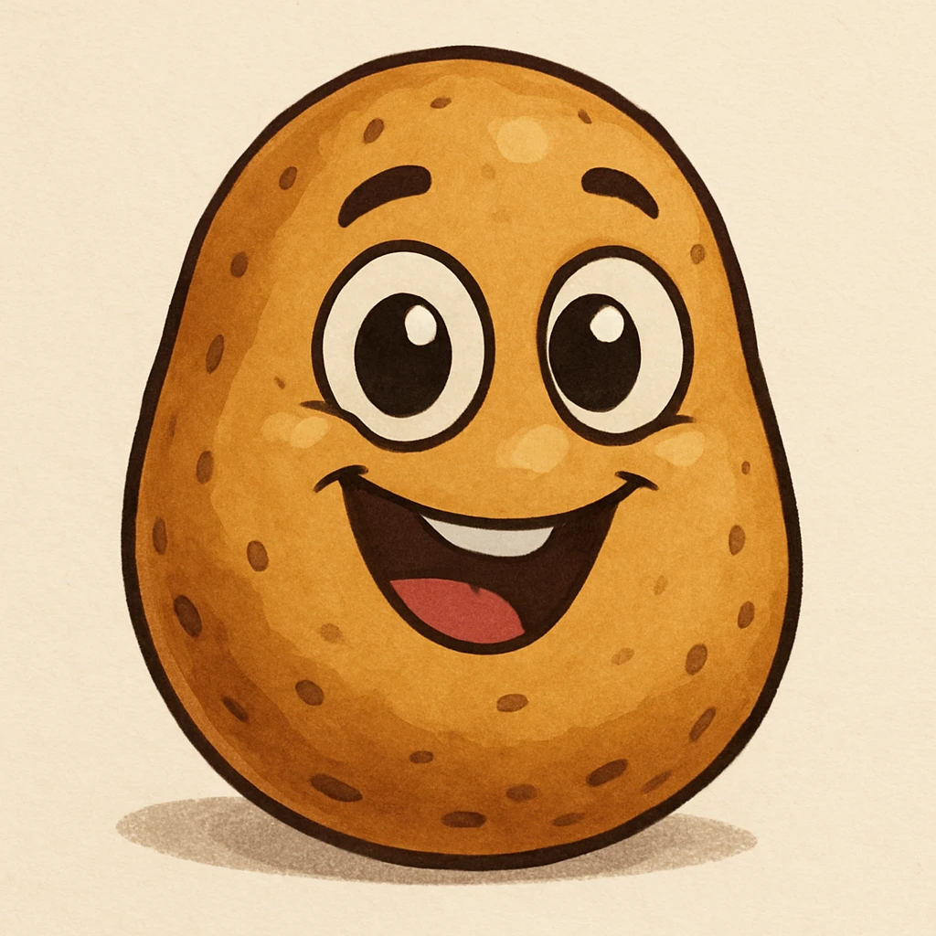 cartoon potato smiling with big eyes emoji