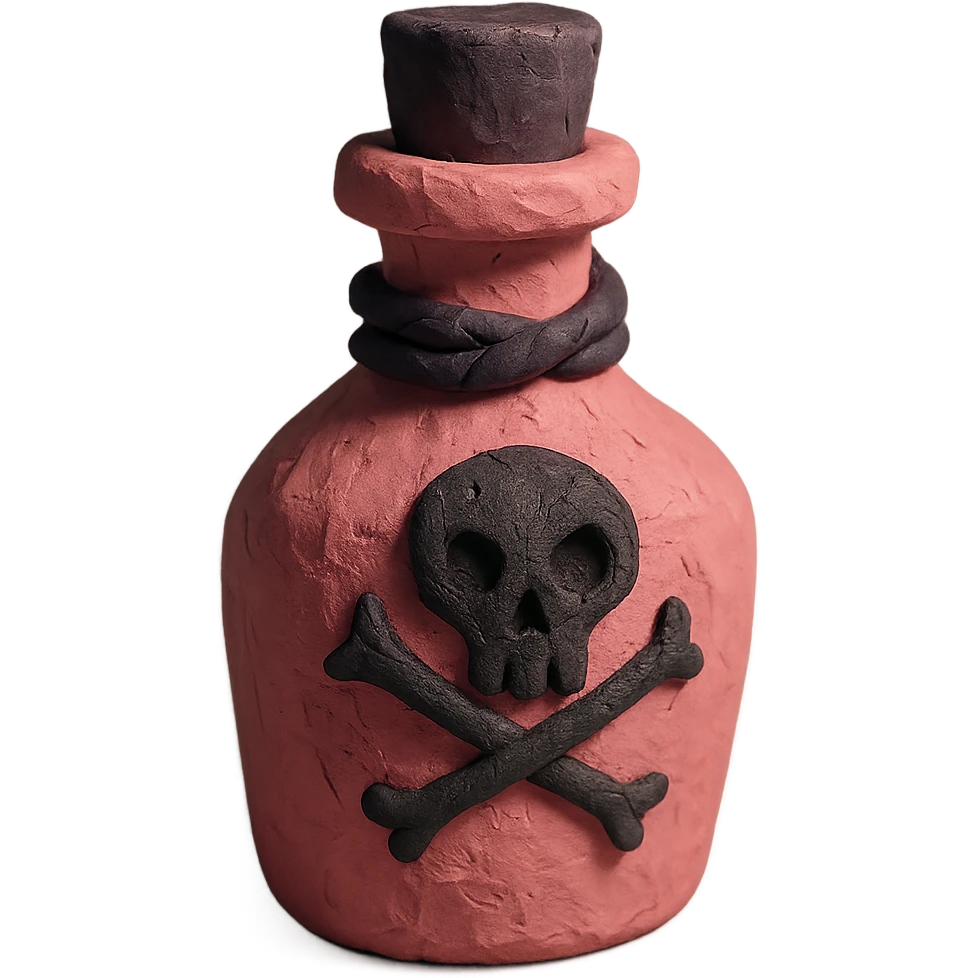 pink goth potion bottle, textured and gothic, claymation style emoji