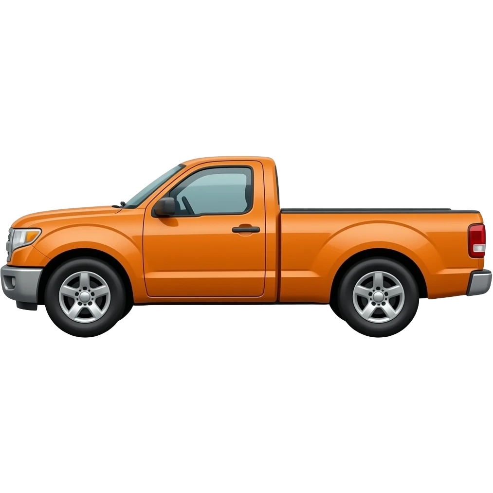 side view of an unlabeled orange pickup truck, classic emoji style, left facing emoji