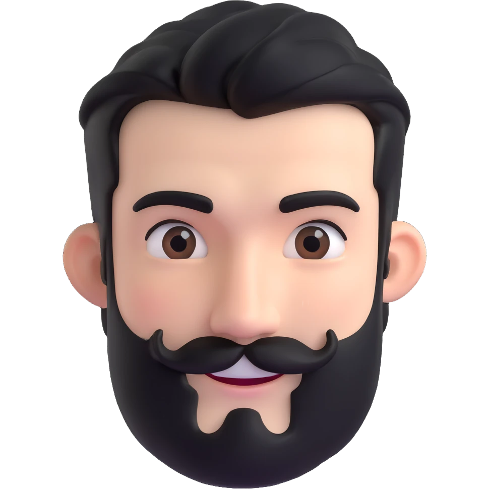male face with black hair, stubbly beard, white skin, winking emoji