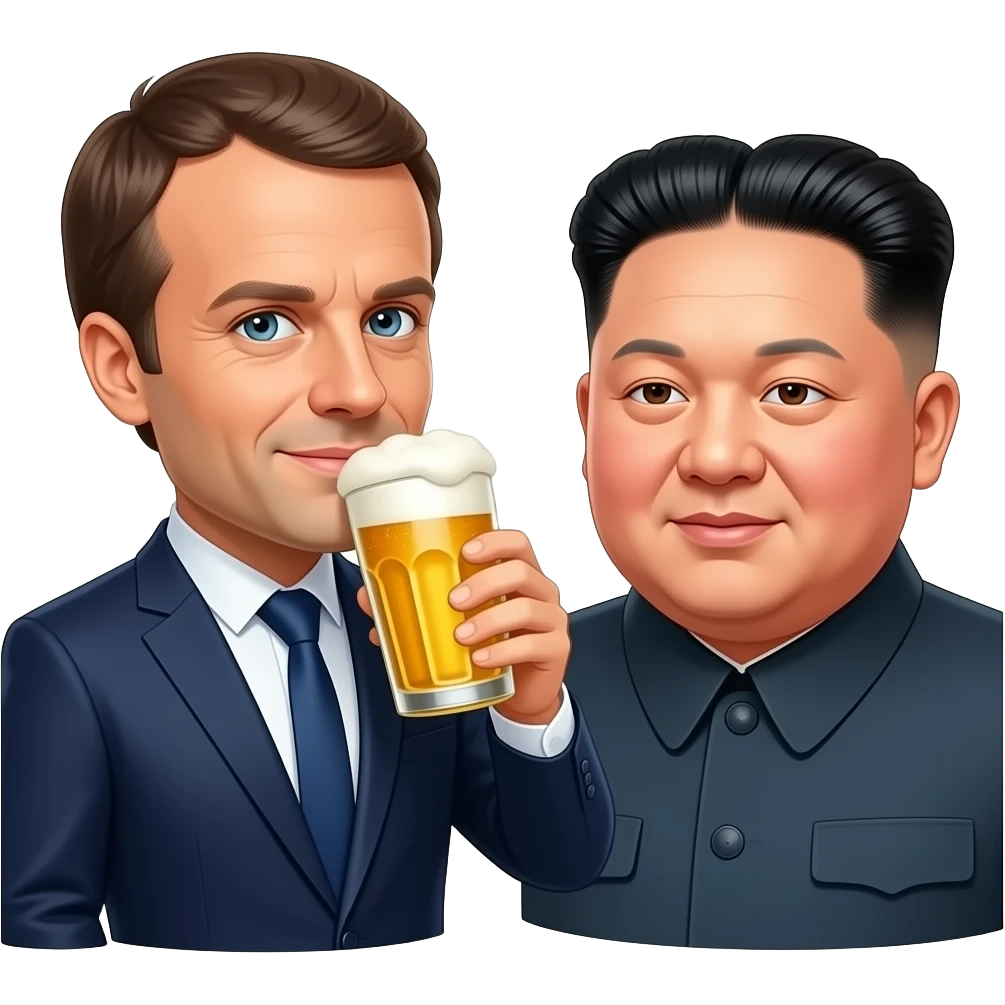 Emmanuel Macron drink à beer with kim Jung un emoji