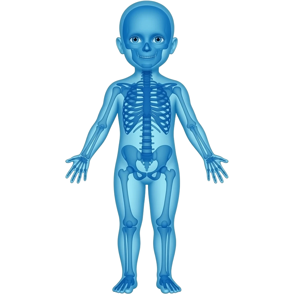 Full-body X-ray of a child. Please express it in blue with adjusted transparency. emoji