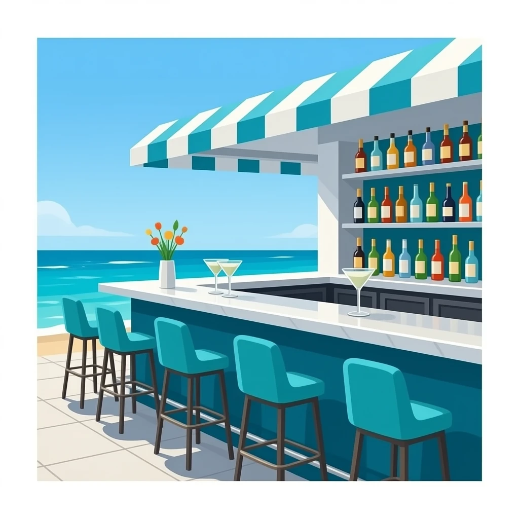 3D emoji style, glossy surface, soft shadows, white background, centered, no text, brightly lit upscale martini bar , relaxed vibe, blue and teal tones, no structures emoji
