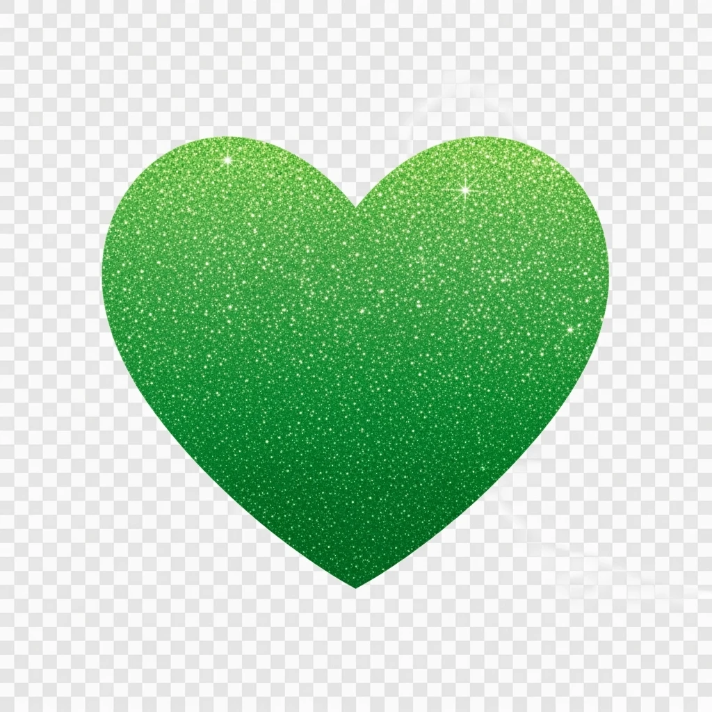 Edit the glittery blue color heart with a subtle gradient and no border to a glittery green color heart with a subtle gradient and no border. Keep the background transparent. Maintain the glittery texture and subtle gradient effect in green emoji