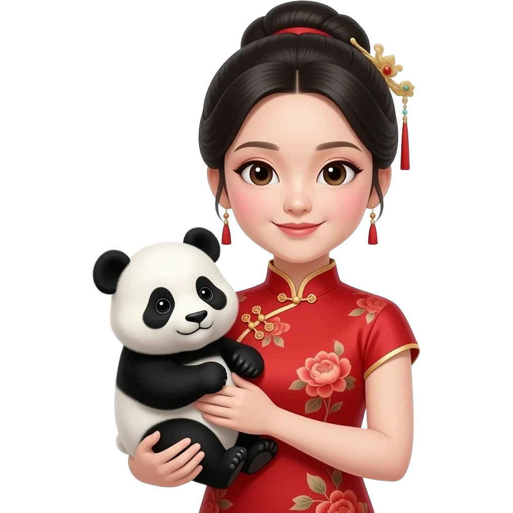 red Chinese Princess with baby panda closeup emoji