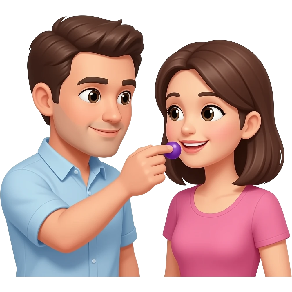 Man feeding grape to woman emoji