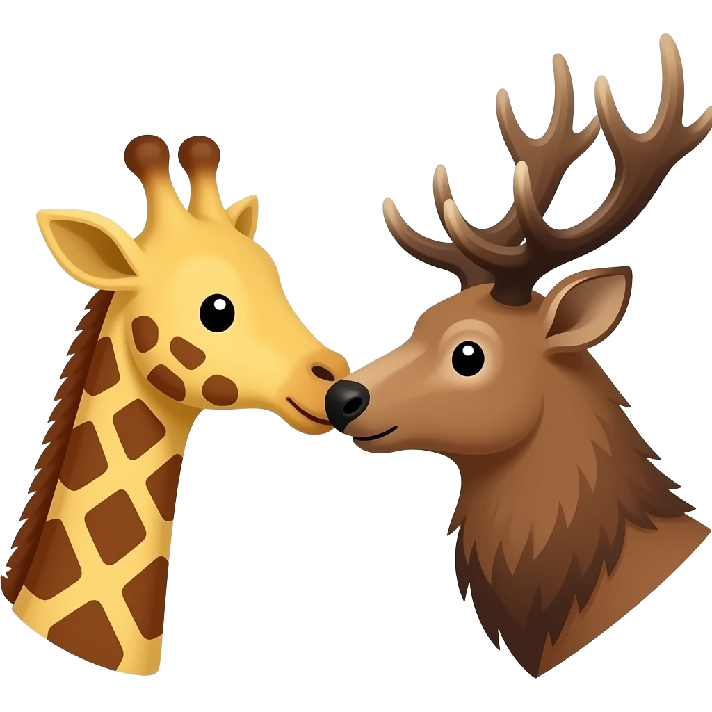 Einfacher Giraffenkopf und Elchkopf küssen sich emoji
