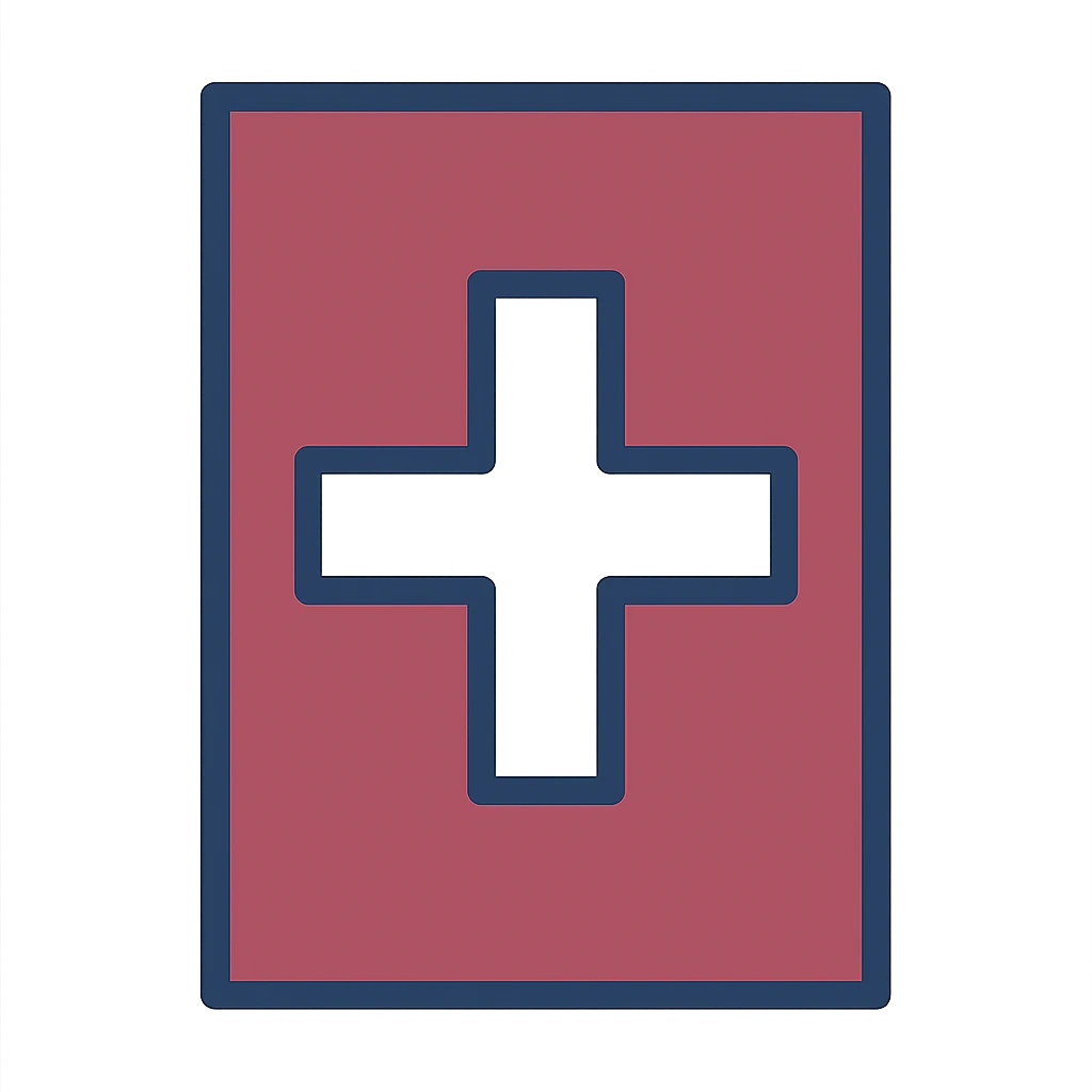 maroon rectangle with a white cross in the middle, flat style emoji