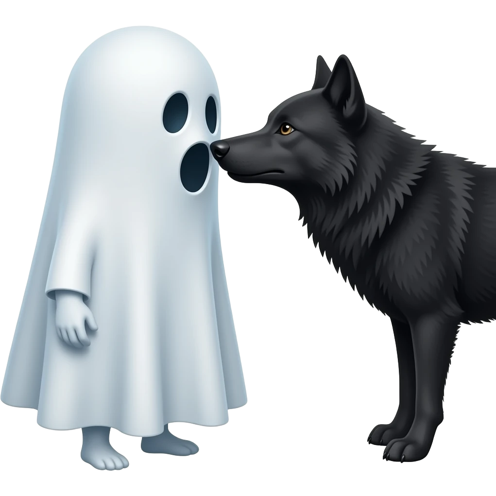 a large ghost man poking the snout of a black wolf emoji