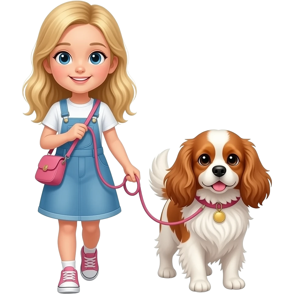 mloda LUDEK DZIEWCZYNKA 10 lat wlosy blond na spacerze z pieskiem cavalierem emoji