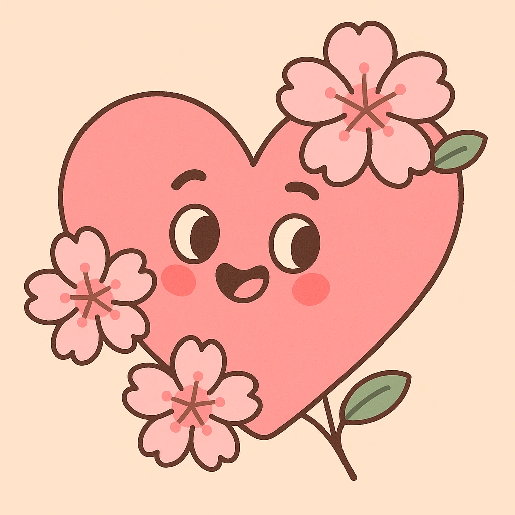 pink heart with sakura flowers, pastel toon style emoji