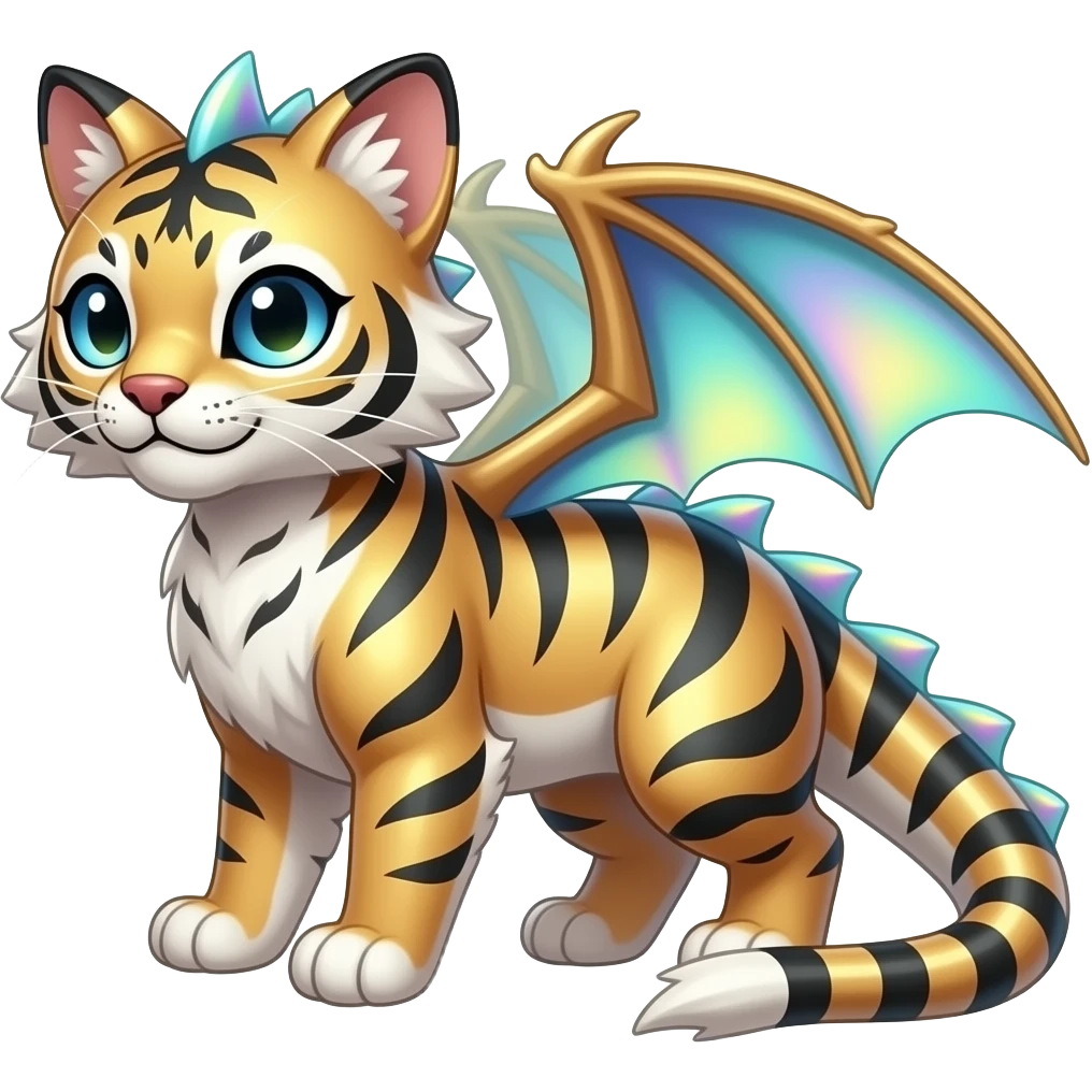 Shiny exotic iridescent Dragon-Tiger-type Lynx-Caracal-Crocodile-Bobcat-Fakémon-creature full body emoji