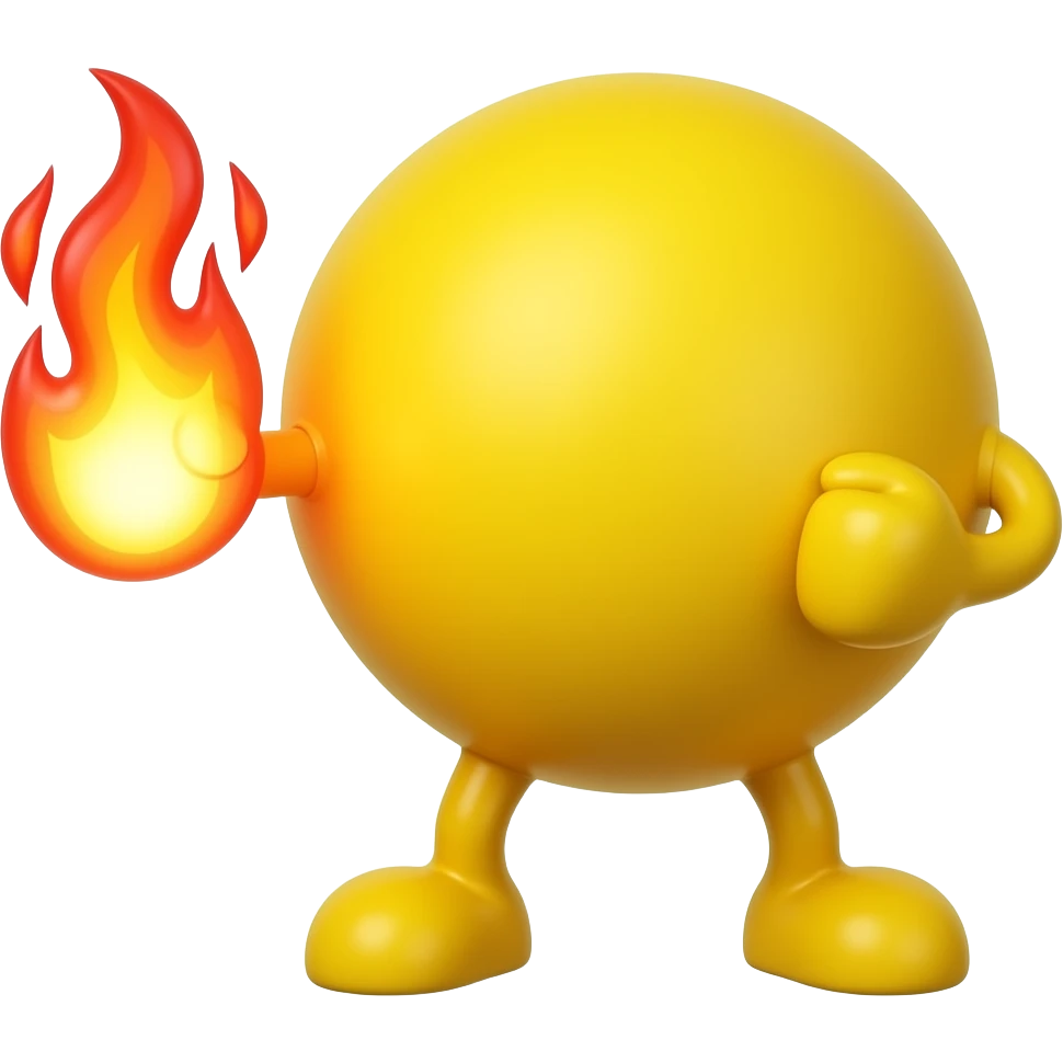 Traditional PAC man no eyes with flames arm punching with a boxing emoji