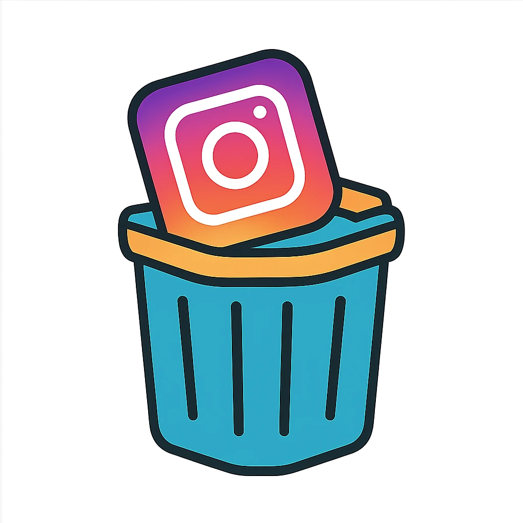 modern icon style Instagram app icon inside a trash can, clear and recognizable emoji