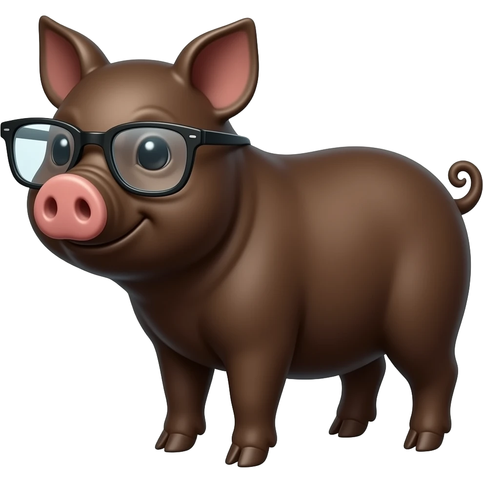 black and brown pig wear glasses emoji