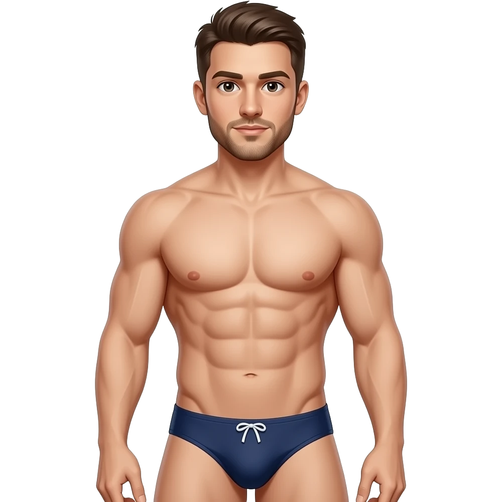 shirtless muscular man, with a bulge in his speedo emoji