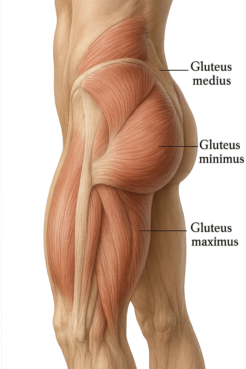 MUSCOLI DEL GLUTEO DI UN CORPO UMANO ANATOMICO REALISTICO, iperrealistico 4k emoji