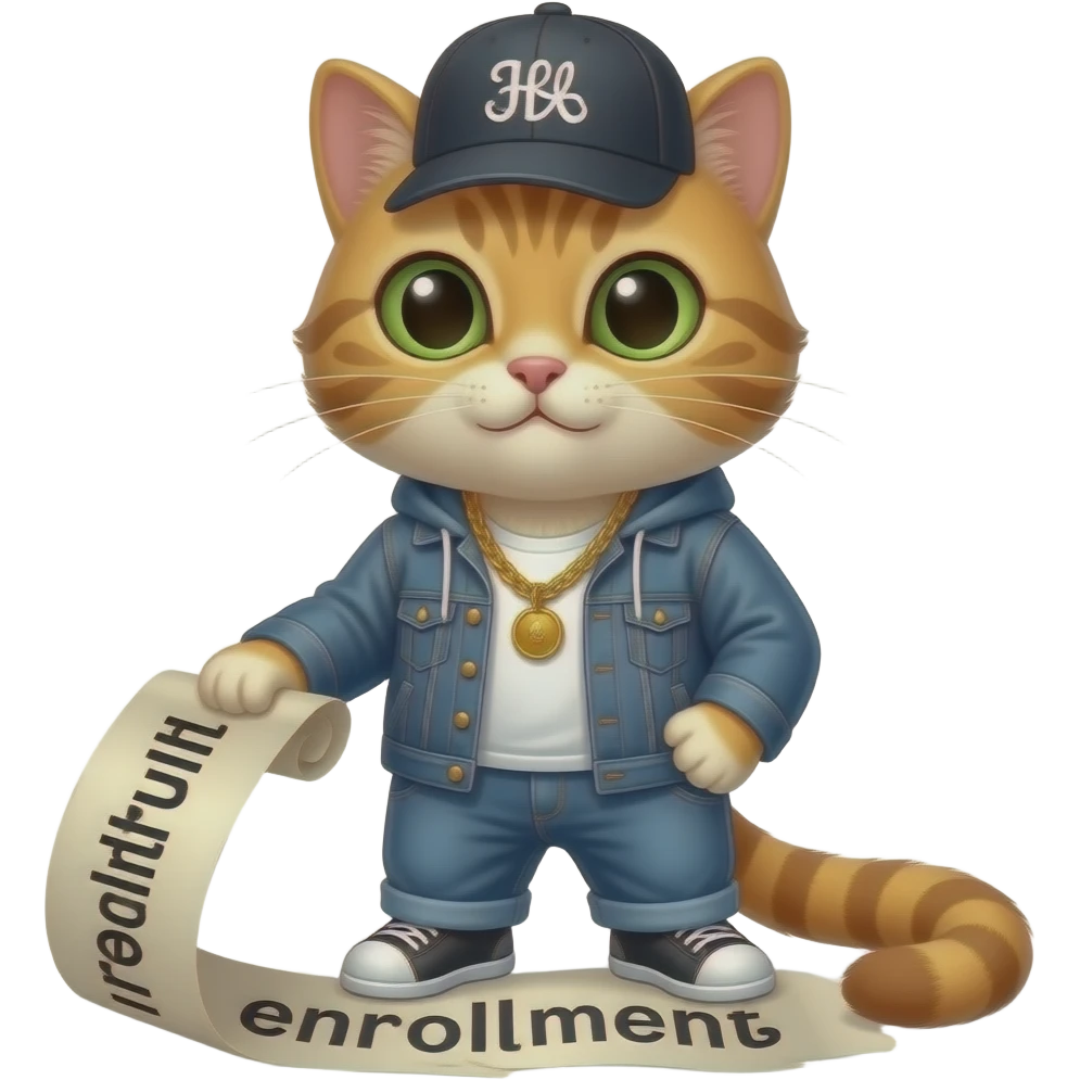 cat rapper rolling a paper that says enrollments emoji