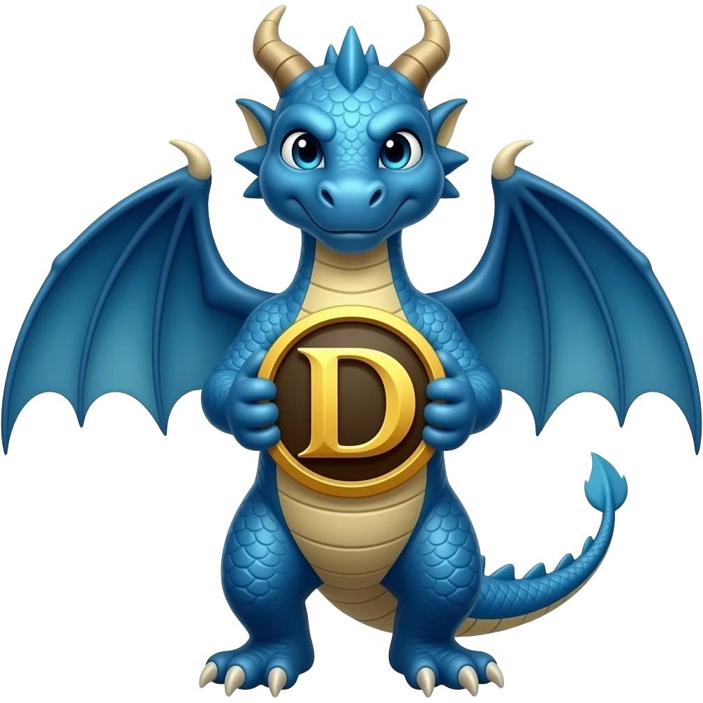 Blue dragon holding LegenD logo emoji