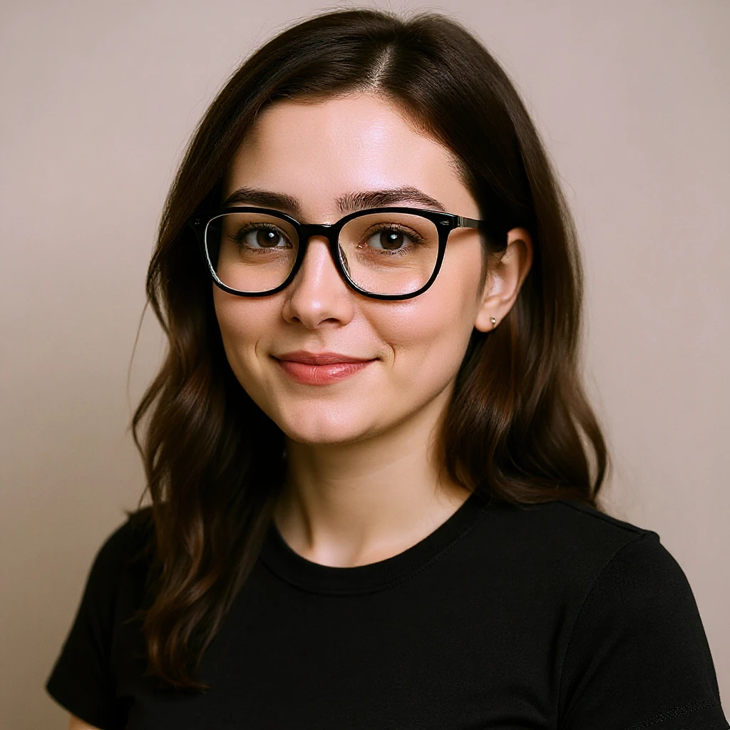 Realistic portrait with glasses and a bright background. emoji