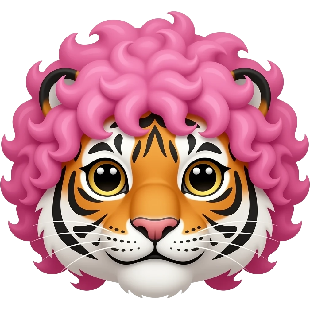 tiger with pink curly hair face emoji