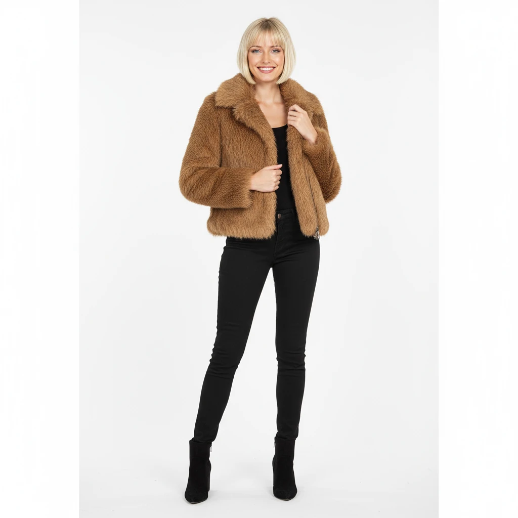 Make her dress in this outfit, model pose, white solid background emoji