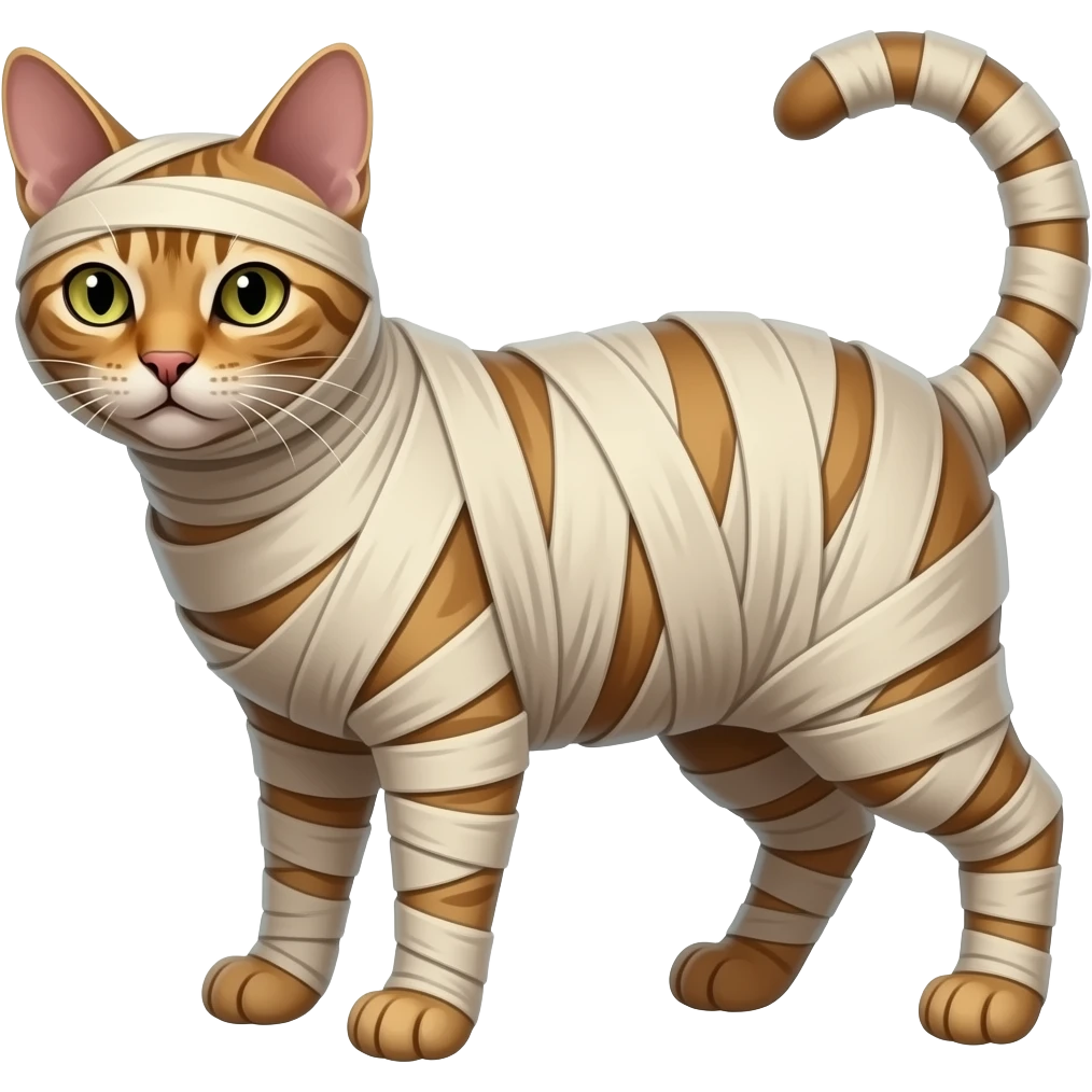 a huge completely wrapped up mummified covered cat emoji