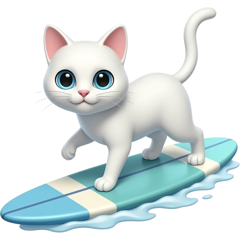 white  thin cat surfing  with emoji