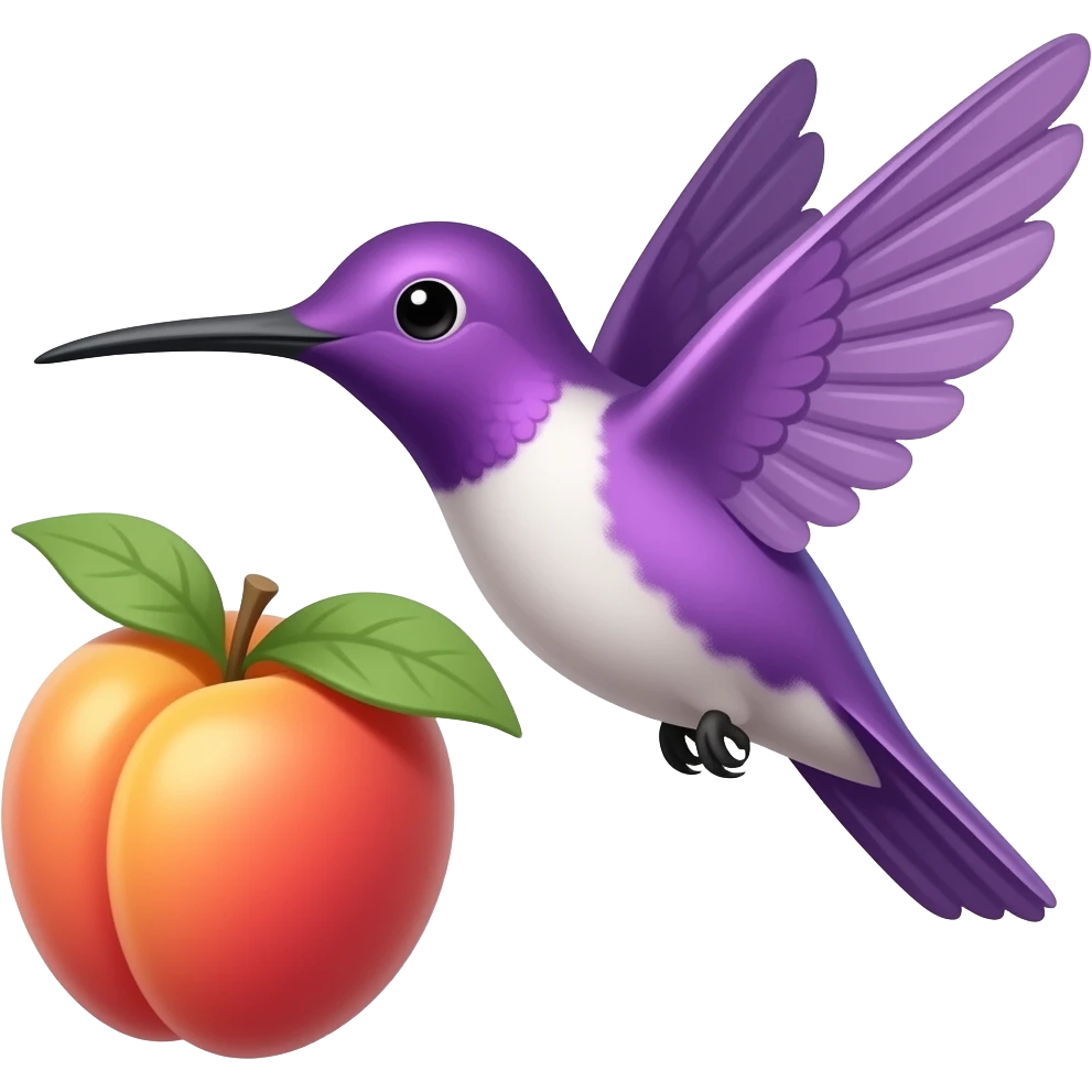 A small peach and purple hummingbird emoji simple flying emoji